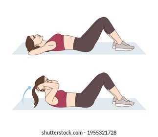 A woman is doing sports exercises. Crunches. Workout for the abs. Fitness for weight loss.