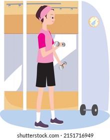 woman doing sports in the gym lifting weights
