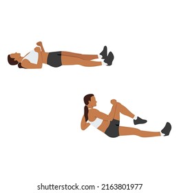 Woman doing Sprinter crunch exercise. Flat vector illustration isolated on white background