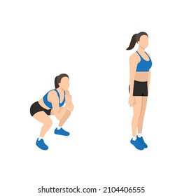 Woman doing Squat jacks exercise. Flat vector illustration isolated on white background