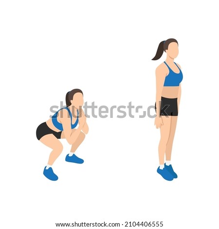 Woman doing Squat jacks exercise. Flat vector illustration isolated on white background