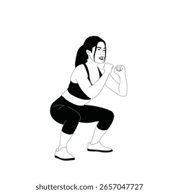 woman doing squat jump in vector style