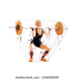 Woman doing squats with a large barbell. Workout in gym. Weight ligting, abstract isolated vector silhouette