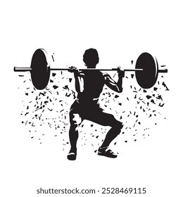 Woman doing squats with a large barbell. Workout in gym. Weight ligting, abstract isolated vector silhouette