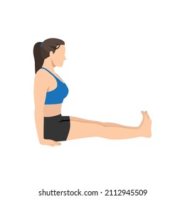 Woman doing staff pose dandasana exercise. Flat vector illustration isolated on white background