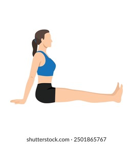 Woman doing Staff Pose Hands Back Variation or Dandasana Hasta Back Variation. Flat vector illustration isolated on white background