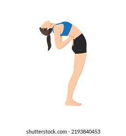 Woman doing Standing Backbend. Beautiful girl practice Anuvittasana. Flat vector illustration isolated on white background