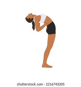 Woman doing Standing Backbend. Beautiful girl practice Anuvittasana. Flat vector illustration isolated on white background