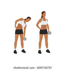 Woman doing Standing dumbbell side bends exercise. Flat vector illustration isolated on white background. workout character set