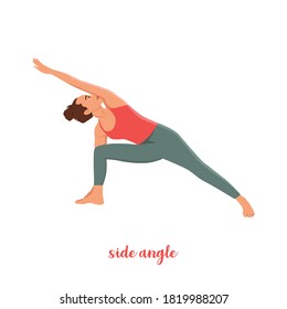 Woman doing standing in the Extended Side Angle Pose or Utthita Parsvakonasana, Flat vector illustration isolated on white background