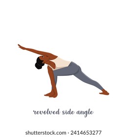 Woman doing standing in the Extended Side Angle Pose or Utthita Parsvakonasana, Flat vector illustration isolated on white background
