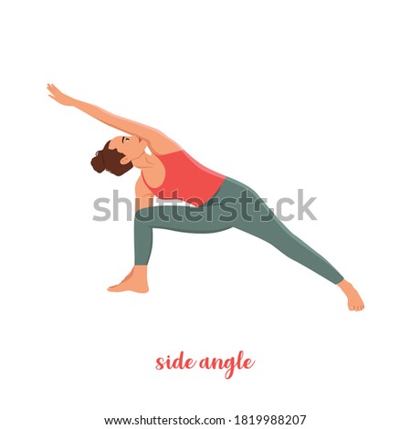 Woman doing standing in the Extended Side Angle Pose or Utthita Parsvakonasana, Flat vector illustration isolated on white background