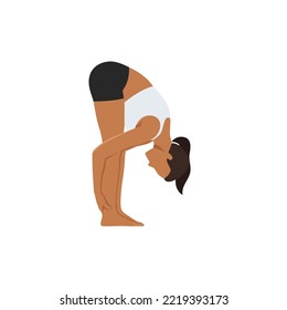 Woman Doing Standing Forward Fold Pose, Intense Stretch Pose, Intense Forward Stretch, Standing Forward Bend Pose, Hand To Leg Pose. Uttanasana. Flat Vector Illustration Isolated On White Background