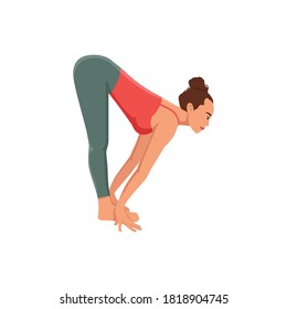 Woman doing standing half forward bend yoga pose. Ardha uttanasana. Flat vector illustration isolated on white background