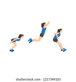 Woman doing standing long jump exercise. cardio workout flat vector illustration