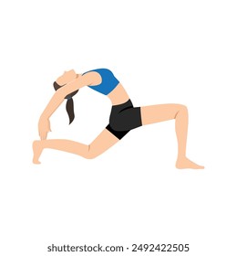 Woman doing Standing Pose of the Heavenly Spirits or Stiti Valakhilyasana yoga exercise. Flat vector illustration isolated on white background