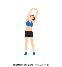 Woman doing Standing side bend stretch exercise. Flat vector illustration isolated on white background