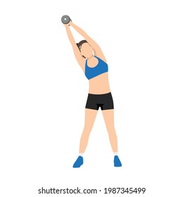 Woman doing standing side bend stretch exercise. Flat vector illustration isolated on white background
