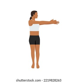 Woman doing Standing Spinal Twist Pose l. Beautiful girl practice Katichakrasana l. Flat vector illustration isolated on white background