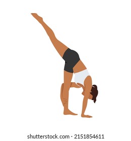 Woman doing Standing split pose urdhva prasarita era padasana exercise. Flat vector illustration isolated on white background