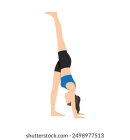 Woman doing Standing Split Pose, One Legged Extended Forward Bend yoga exercise. Flat vector illustration isolated on white background