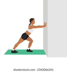 Woman doing Shoulder stretch exercise. Flat vector illustration isolated on  white background Stock Vector