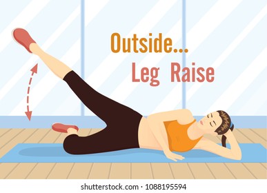 Woman Doing Straight-leg Raises To The Outside At Gym. Illustration About Thigh Exercise.