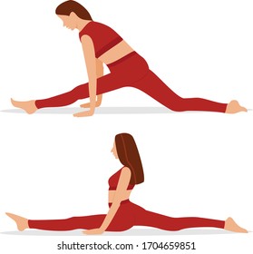 Woman doing  Stretch Exercise  in 2 step. isolated on white background - Vector. Flat illustration .Healthy lifestyle.
