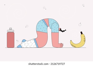 Woman is doing stretch exercise. Flat character design. Flexercise concept.