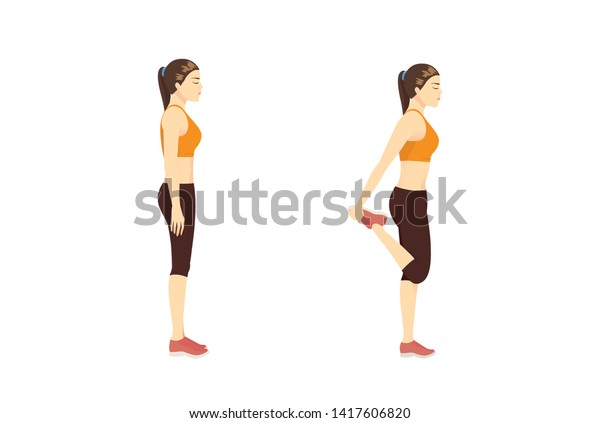 Woman Doing Stretch Exercise Quadriceps Stretch Stock Vector Royalty Free 1417606820 0066