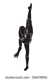 Woman doing stretching exercise. Vector silhouette, isolated on white 