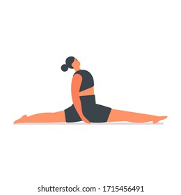 Woman doing stretching. Pilates practice. Healthy exercise at home. Cartoon vector illustration on isolated background