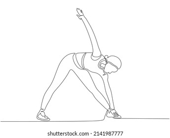 Woman doing stretching pose. Continuous line