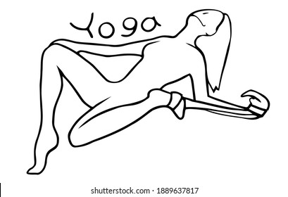 Woman is doing stretching using a fitness elastic band. Yoga class. Physical development