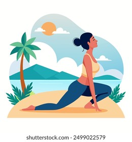 woman doing stretching in yoga vector illustration