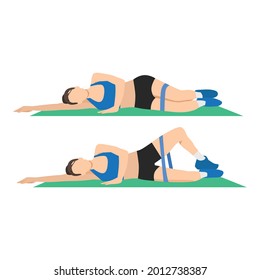 Woman doing Supinated clamshell exercise. flat vector illustration isolated on white background