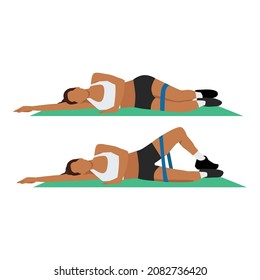 Woman doing Supinated clamshell exercise. flat vector illustration isolated on white background