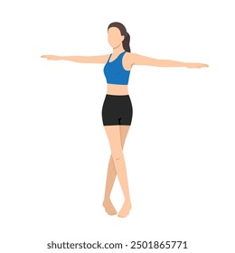 Woman doing Supine Spinal Twist Pose II, Reclined Twist, Belly Twist, Jathara Parivartanasana. Flat vector illustration isolated on white background