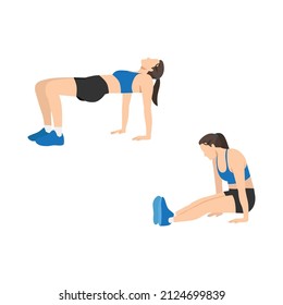 Woman Doing Tabletop Reverse Pike Exercise. Flat Vector Illustration Isolated On White Background