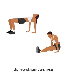 Woman Doing Tabletop Reverse Pike Exercise. Flat Vector Illustration Isolated On White Background