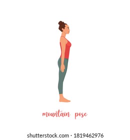 Woman doing Tadasana or Mountain Pose. Side View. Flat vector illustration isolated on white background