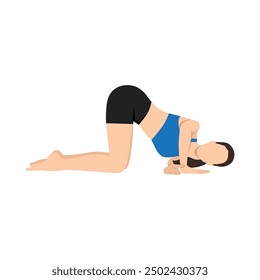 Woman doing Thread the Needle Pose, Parsva Balasana, Urdhva Mukha Pasasana yoga exercise. Flat vector illustration isolated on white background