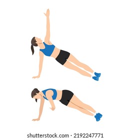 Woman doing Thread the needle side plank exercise. Flat vector illustration isolated on white background