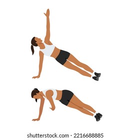 Woman doing Thread the needle side plank exercise. Flat vector illustration isolated on white background