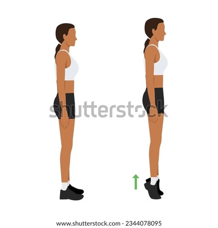 Woman doing tip toe pose move for reduce leg cellulite. Workout diagram about Calves reduction for slim leg. Flat vector illustration isolated on white background Stock photo © 