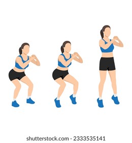 Woman doing tip toe squats exercise. Flat vector illustration isolated on white background