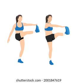 Woman doing Toe touch. alternating sides exercise. Flat vector illustration isolated on white background