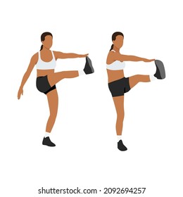 Woman doing Toe touch. alternating sides exercise. Flat vector illustration isolated on white background