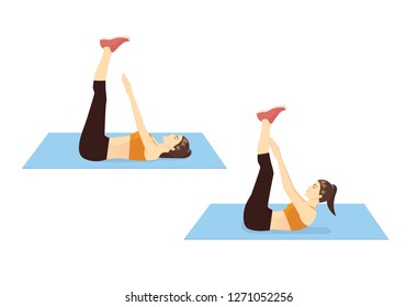 Woman Doing Toe Touch Stretches Exercise In Standing Posture On Mat. Illustration About Warm Up And Cool Down And Workout.