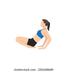 Woman doing Toes Squat Pose to Ankle Stretch Pose. Flat vector illustration isolated on white background